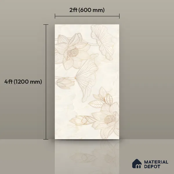 Floral Wall Tile TL 12295 Parker Decore 4 ft x 2 ft Pearl Carving Finish Vitrified Tile - 9 mm | 4 Random Designs | Suitable for Bathroom, Accent/Feature Wall, Dining Area