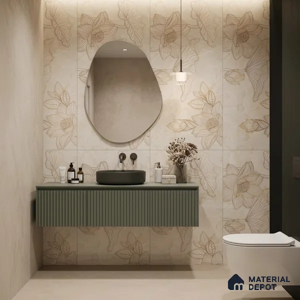 Floral Wall Tile TL 12295 Parker Decore 4 ft x 2 ft Pearl Carving Finish Vitrified Tile - 9 mm | 4 Random Designs | Suitable for Bathroom, Accent/Feature Wall, Dining Area