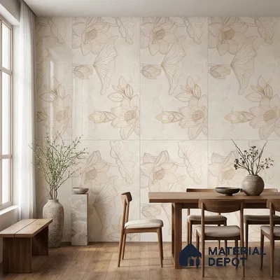 Floral Wall Tile TL 12295 Parker Decore 4 ft x 2 ft Pearl Carving Finish Vitrified Tile - 9 mm | 4 Random Designs | Suitable for Bathroom, Accent/Feature Wall, Dining Area