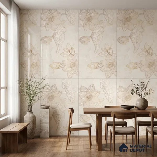 Floral Wall Tile TL 12295 Parker Decore 4 ft x 2 ft Pearl Carving Finish Vitrified Tile - 9 mm | 4 Random Designs | Suitable for Bathroom, Accent/Feature Wall, Dining Area