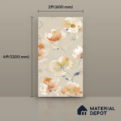 Floral Wall Tile TL 12241 Oriana Waterpaint Decore 4 ft x 2 ft Double Digital Finish Vitrified Tile - 9 mm | 2 Random Designs | Suitable for Bathroom, Accent/Feature Wall, Dining Area