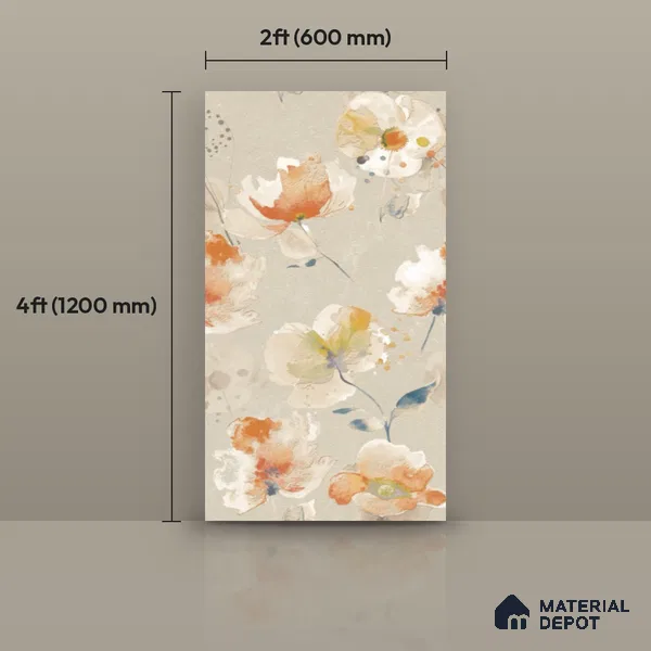 Floral Wall Tile TL 12241 Oriana Waterpaint Decore 4 ft x 2 ft Double Digital Finish Vitrified Tile - 9 mm | 2 Random Designs | Suitable for Bathroom, Accent/Feature Wall, Dining Area