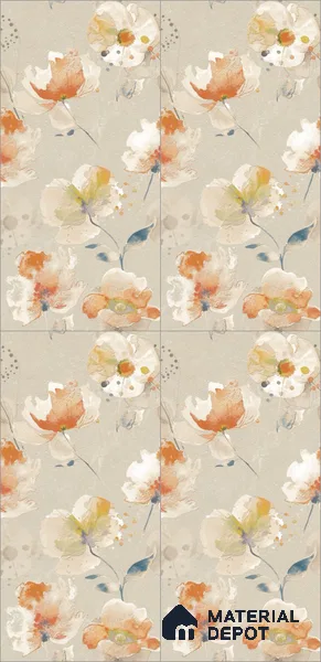 Floral Wall Tile TL 12241 Oriana Waterpaint Decore 4 ft x 2 ft Double Digital Finish Vitrified Tile - 9 mm | 2 Random Designs | Suitable for Bathroom, Accent/Feature Wall, Dining Area
