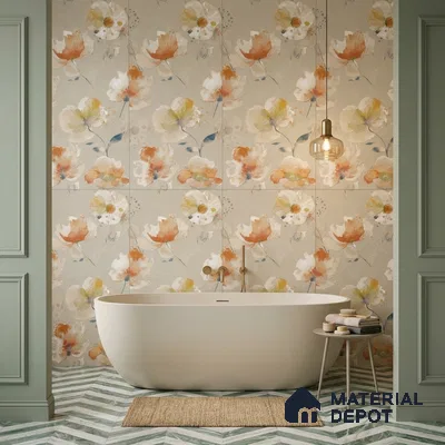 Floral Wall Tile TL 12241 Oriana Waterpaint Decore 4 ft x 2 ft Double Digital Finish Vitrified Tile - 9 mm | 2 Random Designs | Suitable for Bathroom, Accent/Feature Wall, Dining Area
