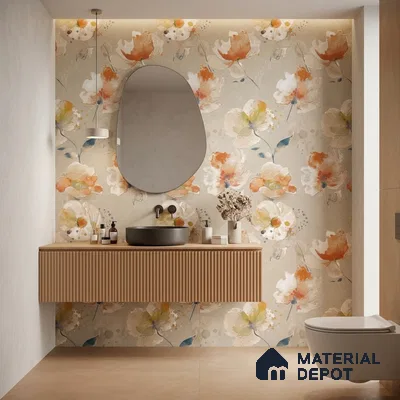 Floral Wall Tile TL 12241 Oriana Waterpaint Decore 4 ft x 2 ft Double Digital Finish Vitrified Tile - 9 mm | 2 Random Designs | Suitable for Bathroom, Accent/Feature Wall, Dining Area