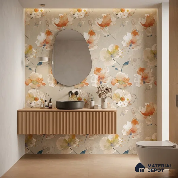 Floral Wall Tile TL 12241 Oriana Waterpaint Decore 4 ft x 2 ft Double Digital Finish Vitrified Tile - 9 mm | 2 Random Designs | Suitable for Bathroom, Accent/Feature Wall, Dining Area