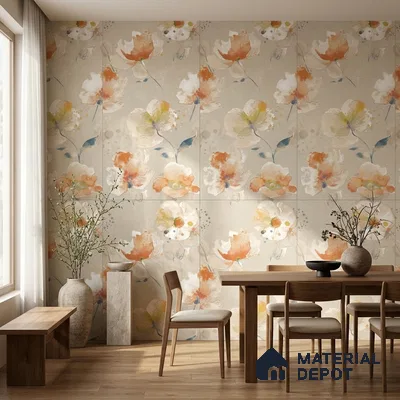 Floral Wall Tile TL 12241 Oriana Waterpaint Decore 4 ft x 2 ft Double Digital Finish Vitrified Tile - 9 mm | 2 Random Designs | Suitable for Bathroom, Accent/Feature Wall, Dining Area
