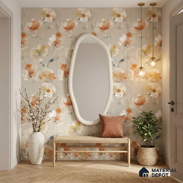 Floral Wall Tile TL 12241 Oriana Waterpaint Decore 4 ft x 2 ft Double Digital Finish Vitrified Tile - 9 mm | 2 Random Designs | Suitable for Bathroom, Accent/Feature Wall, Dining Area