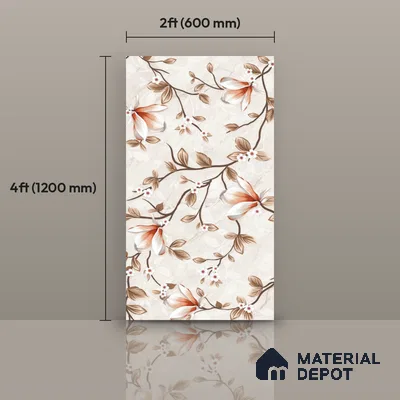 Floral Wall Tile TL 12466 B  4 ft x 2 ft Vitrified Glossy Finish Tile - 9 mm | Suitable for Bathroom, Accent/Feature Wall, Dining Area