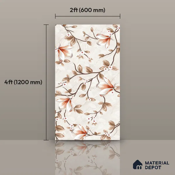 Floral Wall Tile TL 12466 B 4 ft x 2 ft Vitrified Glossy Finish Tile - 9 mm | Suitable for Bathroom, Accent/Feature Wall, Dining Area