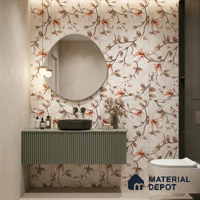 Floral Wall Tile TL 12466 B  4 ft x 2 ft Vitrified Glossy Finish Tile - 9 mm | Suitable for Bathroom, Accent/Feature Wall, Dining Area