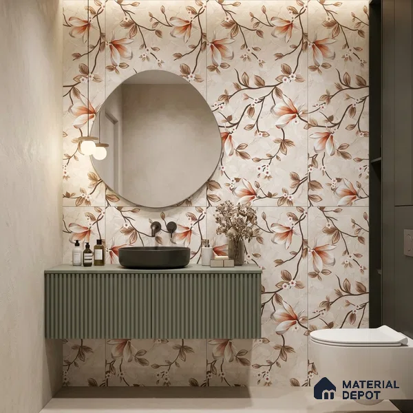 Floral Wall Tile TL 12466 B 4 ft x 2 ft Vitrified Glossy Finish Tile - 9 mm | Suitable for Bathroom, Accent/Feature Wall, Dining Area