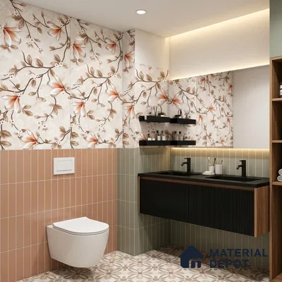 Floral Wall Tile TL 12466 B  4 ft x 2 ft Vitrified Glossy Finish Tile - 9 mm | Suitable for Bathroom, Accent/Feature Wall, Dining Area