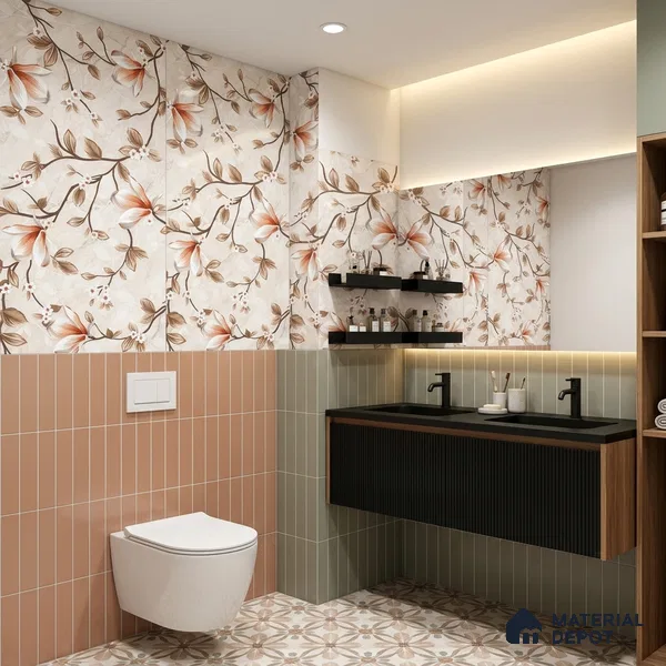 Floral Wall Tile TL 12466 B 4 ft x 2 ft Vitrified Glossy Finish Tile - 9 mm | Suitable for Bathroom, Accent/Feature Wall, Dining Area