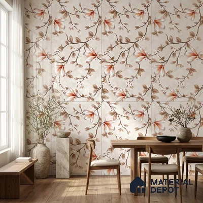 Floral Wall Tile TL 12466 B  4 ft x 2 ft Vitrified Glossy Finish Tile - 9 mm | Suitable for Bathroom, Accent/Feature Wall, Dining Area