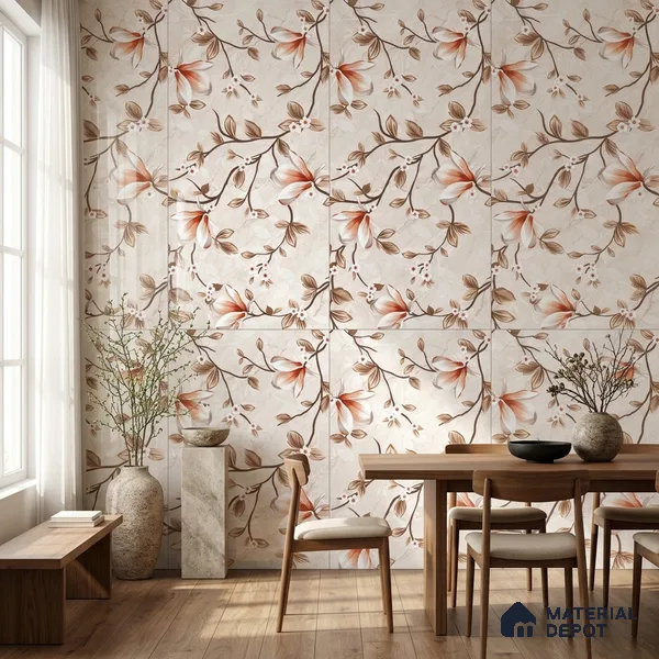Floral Wall Tile TL 12466 B 4 ft x 2 ft Vitrified Glossy Finish Tile - 9 mm | Suitable for Bathroom, Accent/Feature Wall, Dining Area
