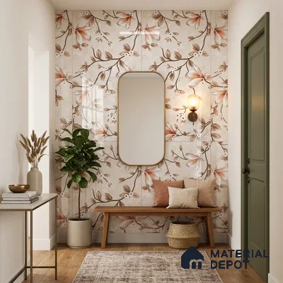 Floral Wall Tile TL 12466 B  4 ft x 2 ft Vitrified Glossy Finish Tile - 9 mm | Suitable for Bathroom, Accent/Feature Wall, Dining Area
