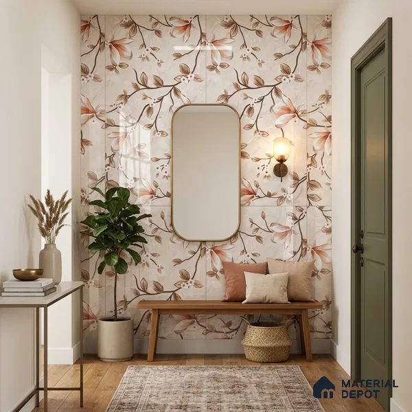 Floral Wall Tile TL 12466 B 4 ft x 2 ft Vitrified Glossy Finish Tile - 9 mm | Suitable for Bathroom, Accent/Feature Wall, Dining Area