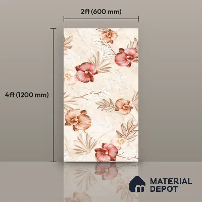 Floral Wall Tile TL 12464 B  4 ft x 2 ft Vitrified Glossy Finish Tile - 9 mm | Suitable for Bathroom, Accent/Feature Wall, Dining Area