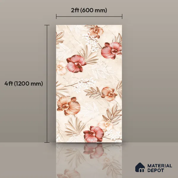 Floral Wall Tile TL 12464 B  4 ft x 2 ft Vitrified Glossy Finish Tile - 9 mm | Suitable for Bathroom, Accent/Feature Wall, Dining Area