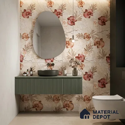 Floral Wall Tile TL 12464 B  4 ft x 2 ft Vitrified Glossy Finish Tile - 9 mm | Suitable for Bathroom, Accent/Feature Wall, Dining Area