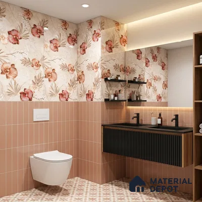 Floral Wall Tile TL 12464 B  4 ft x 2 ft Vitrified Glossy Finish Tile - 9 mm | Suitable for Bathroom, Accent/Feature Wall, Dining Area