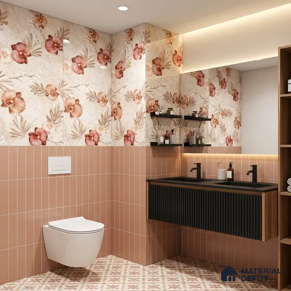 Floral Wall Tile TL 12464 B  4 ft x 2 ft Vitrified Glossy Finish Tile - 9 mm | Suitable for Bathroom, Accent/Feature Wall, Dining Area