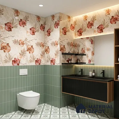Floral Wall Tile TL 12464 B  4 ft x 2 ft Vitrified Glossy Finish Tile - 9 mm | Suitable for Bathroom, Accent/Feature Wall, Dining Area