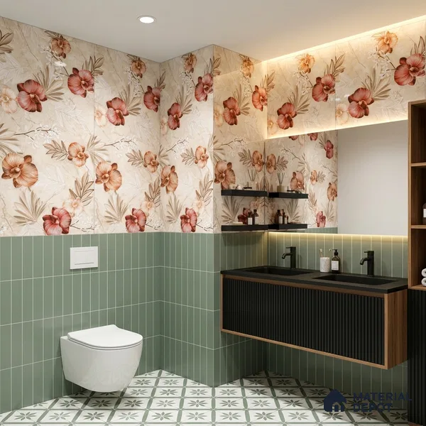 Floral Wall Tile TL 12464 B  4 ft x 2 ft Vitrified Glossy Finish Tile - 9 mm | Suitable for Bathroom, Accent/Feature Wall, Dining Area