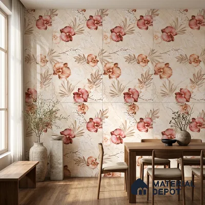 Floral Wall Tile TL 12464 B  4 ft x 2 ft Vitrified Glossy Finish Tile - 9 mm | Suitable for Bathroom, Accent/Feature Wall, Dining Area