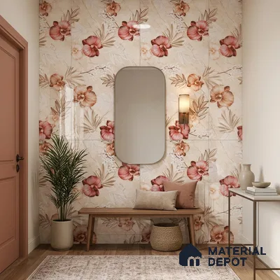 Floral Wall Tile TL 12464 B  4 ft x 2 ft Vitrified Glossy Finish Tile - 9 mm | Suitable for Bathroom, Accent/Feature Wall, Dining Area
