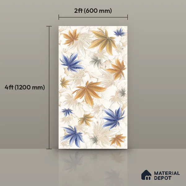 Floral Wall Tile TL 12272 Artfino Flower 4 ft x 2 ft Sugar + (Glossy Granula/Glue) Finish Vitrified Tile - 9 mm | Suitable for Bathroom, Accent/Feature Wall, Dining Area