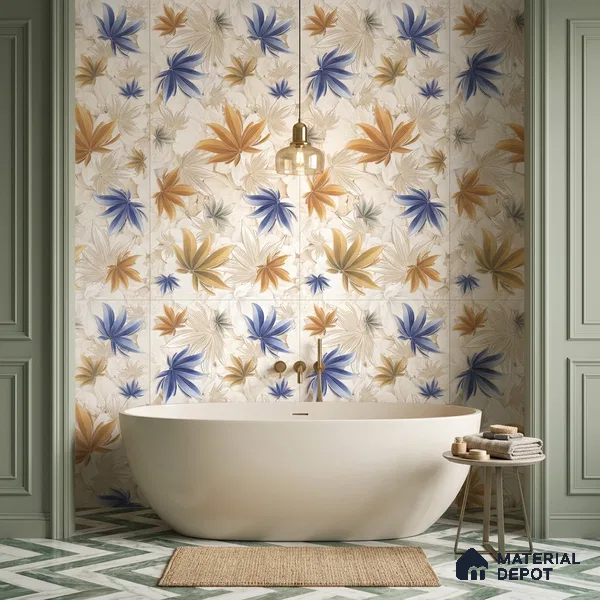Floral Wall Tile TL 12272 Artfino Flower 4 ft x 2 ft Sugar + (Glossy Granula/Glue) Finish Vitrified Tile - 9 mm | Suitable for Bathroom, Accent/Feature Wall, Dining Area