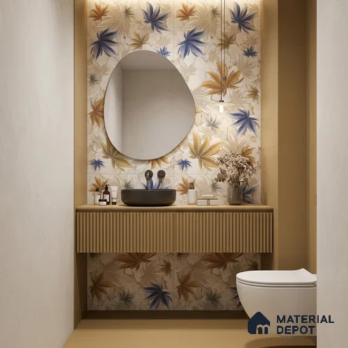 Floral Wall Tile TL 12272 Artfino Flower 4 ft x 2 ft Sugar + (Glossy Granula/Glue) Finish Vitrified Tile - 9 mm | Suitable for Bathroom, Accent/Feature Wall, Dining Area
