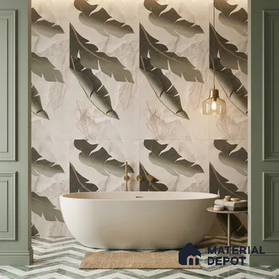 Tropical Wall Tile TL 12265 B Eros Onyx Brown Decore 4 ft x 2 ft Carving Matte Finish Vitrified Tile - 9 mm | 3 Random Designs | Suitable for Bathroom, Accent/Feature Wall, Foyer