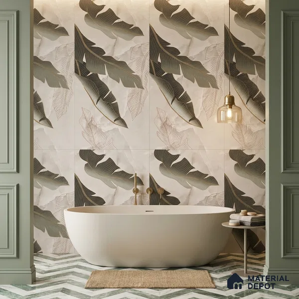Tropical Wall Tile TL 12265 B Eros Onyx Brown Decore 4 ft x 2 ft Carving Matte Finish Vitrified Tile - 9 mm | 3 Random Designs | Suitable for Bathroom, Accent/Feature Wall, Foyer