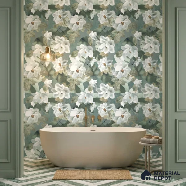 Floral Wall Tile TL 12260 Perky Decore 4 ft x 2 ft Mattcer Glid Carving Matte Finish Vitrified Tile - 9 mm | Suitable for Bathroom, Accent/Feature Wall, Dining Area