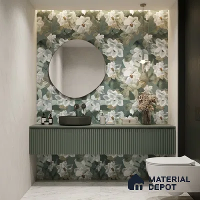 Floral Wall Tile TL 12260 Perky Decore 4 ft x 2 ft Mattcer Glid Carving Matte Finish Vitrified Tile - 9 mm | Suitable for Bathroom, Accent/Feature Wall, Dining Area