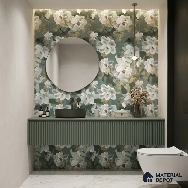 Floral Wall Tile TL 12260 Perky Decore 4 ft x 2 ft Mattcer Glid Carving Matte Finish Vitrified Tile - 9 mm | Suitable for Bathroom, Accent/Feature Wall, Dining Area