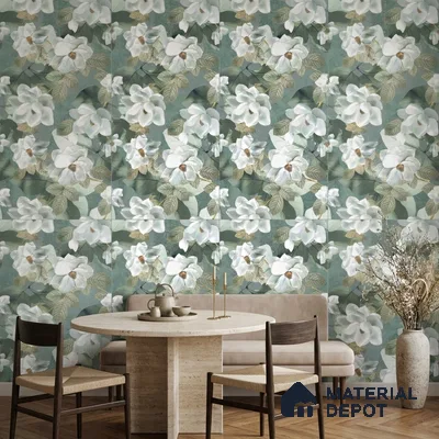 Floral Wall Tile TL 12260 Perky Decore 4 ft x 2 ft Mattcer Glid Carving Matte Finish Vitrified Tile - 9 mm | Suitable for Bathroom, Accent/Feature Wall, Dining Area