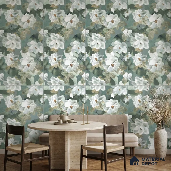 Floral Wall Tile TL 12260 Perky Decore 4 ft x 2 ft Mattcer Glid Carving Matte Finish Vitrified Tile - 9 mm | Suitable for Bathroom, Accent/Feature Wall, Dining Area