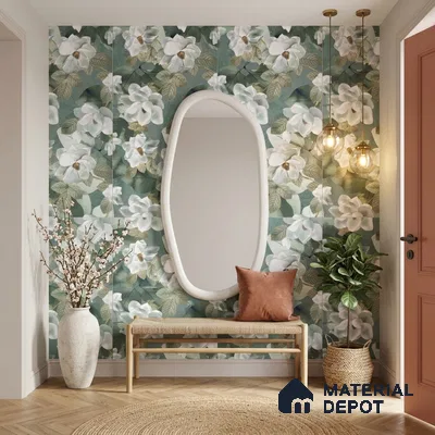 Floral Wall Tile TL 12260 Perky Decore 4 ft x 2 ft Mattcer Glid Carving Matte Finish Vitrified Tile - 9 mm | Suitable for Bathroom, Accent/Feature Wall, Dining Area