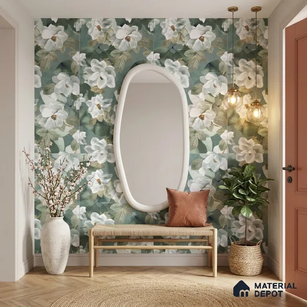 Floral Wall Tile TL 12260 Perky Decore 4 ft x 2 ft Mattcer Glid Carving Matte Finish Vitrified Tile - 9 mm | Suitable for Bathroom, Accent/Feature Wall, Dining Area