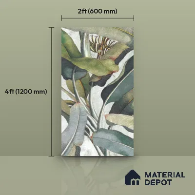 Tropical Wall Tile TL 12238 Jasmin Leaflet Decore 4 ft x 2 ft Double Digital Finish Vitrified Tile - 9 mm | 3 Random Designs | Suitable for Bathroom, Accent/Feature Wall, Foyer