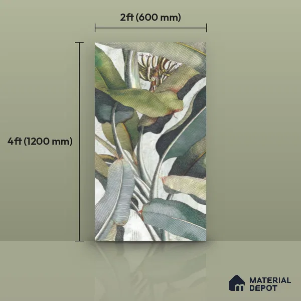 Tropical Wall Tile TL 12238 Jasmin Leaflet Decore 4 ft x 2 ft Double Digital Finish Vitrified Tile - 9 mm | 3 Random Designs | Suitable for Bathroom, Accent/Feature Wall, Foyer