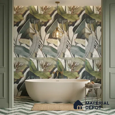 Tropical Wall Tile TL 12238 Jasmin Leaflet Decore 4 ft x 2 ft Double Digital Finish Vitrified Tile - 9 mm | 3 Random Designs | Suitable for Bathroom, Accent/Feature Wall, Foyer
