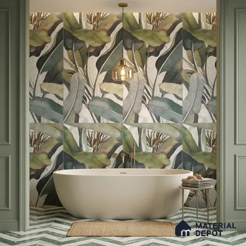 Tropical Wall Tile TL 12238 Jasmin Leaflet Decore 4 ft x 2 ft Double Digital Finish Vitrified Tile - 9 mm | 3 Random Designs | Suitable for Bathroom, Accent/Feature Wall, Foyer