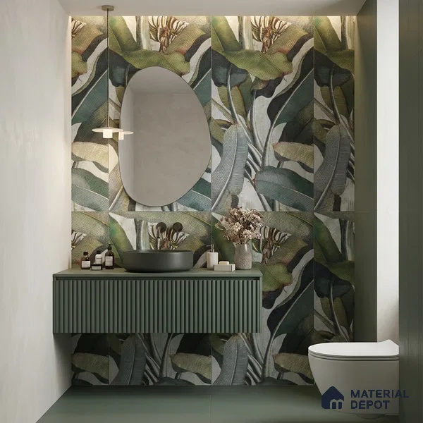 Tropical Wall Tile TL 12238 Jasmin Leaflet Decore 4 ft x 2 ft Double Digital Finish Vitrified Tile - 9 mm | 3 Random Designs | Suitable for Bathroom, Accent/Feature Wall, Foyer