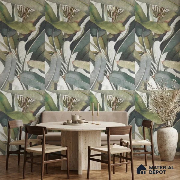 Tropical Wall Tile TL 12238 Jasmin Leaflet Decore 4 ft x 2 ft Double Digital Finish Vitrified Tile - 9 mm | 3 Random Designs | Suitable for Bathroom, Accent/Feature Wall, Foyer