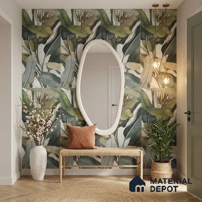 Tropical Wall Tile TL 12238 Jasmin Leaflet Decore 4 ft x 2 ft Double Digital Finish Vitrified Tile - 9 mm | 3 Random Designs | Suitable for Bathroom, Accent/Feature Wall, Foyer